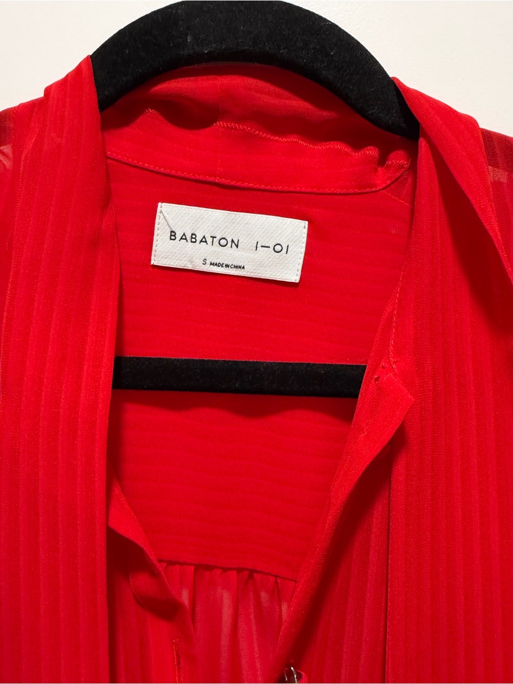 Babaton Red Sheer Pleated Blouse - Picture 3 of 6